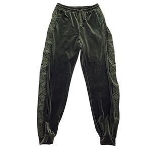 Driftwood Green Velvet Jogger Pants Geometric Embroidered Women S 24X27 Boho